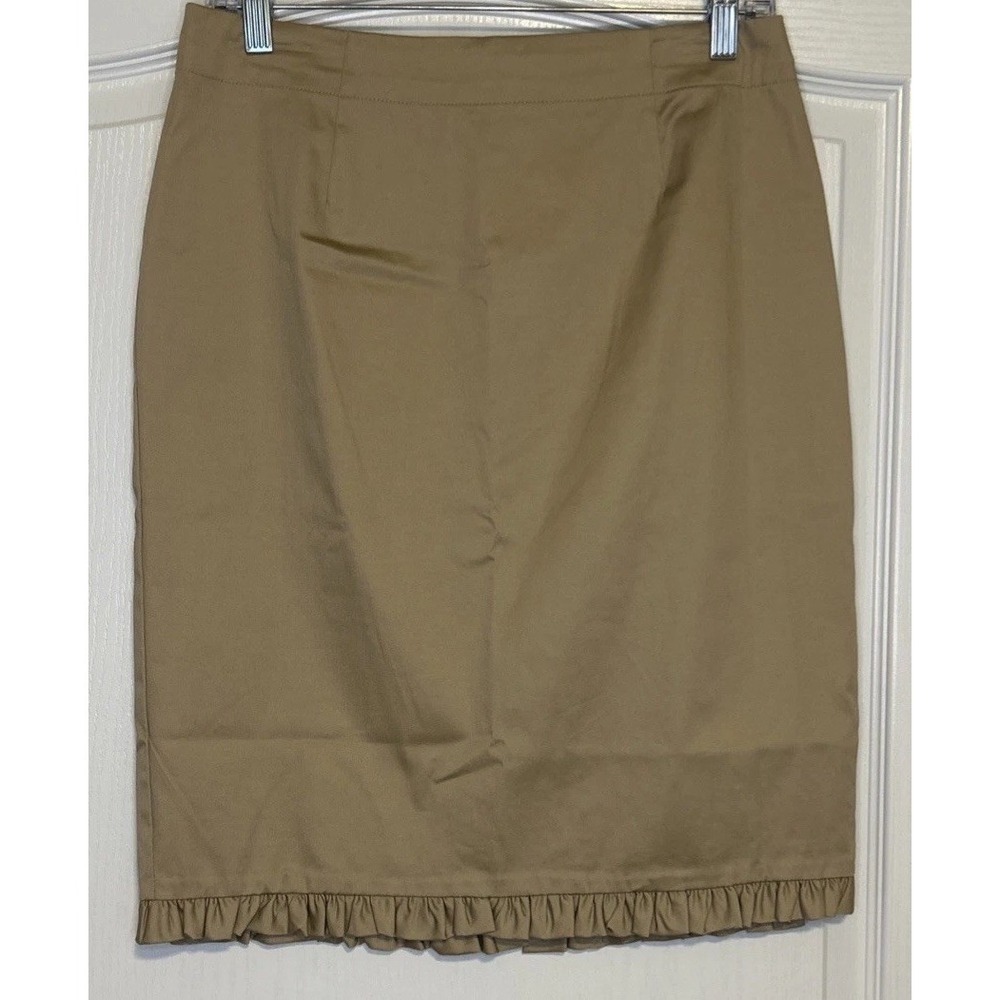 Allison Taylor Skirt Womens 6 Khaki Beige Pencil Back Zip Ruffle NEW WITH TAGS